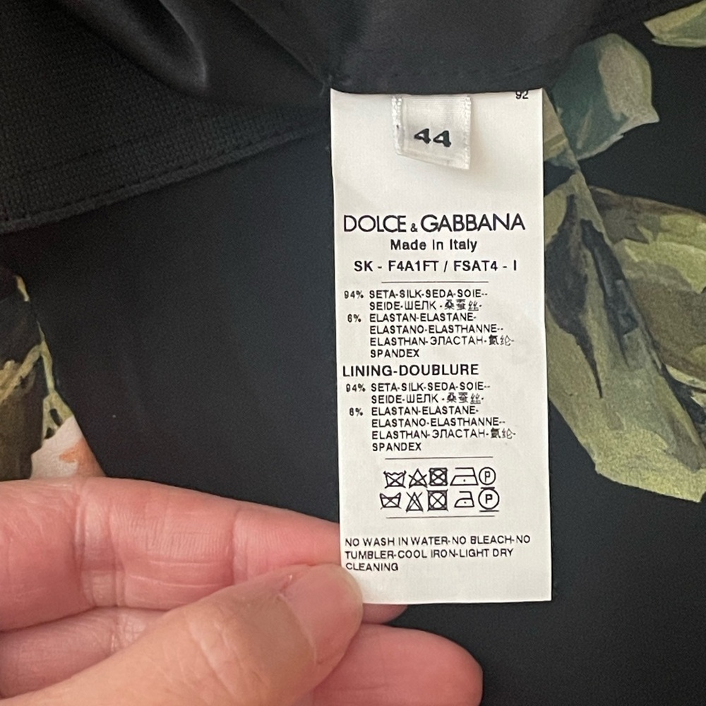 Dolce & Gabbana Silk Skirt Black Green Pink Floral Print Scalloped Grosgrain Zip - Picture 7 of 11